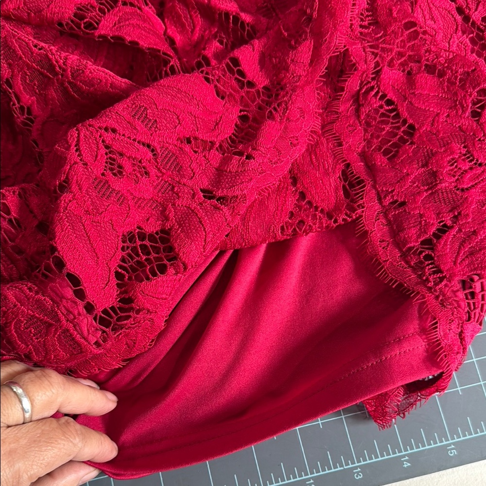 Adrianna Papell romantic Long Sleeve Dress in Elegant Red - Picture 7 of 9